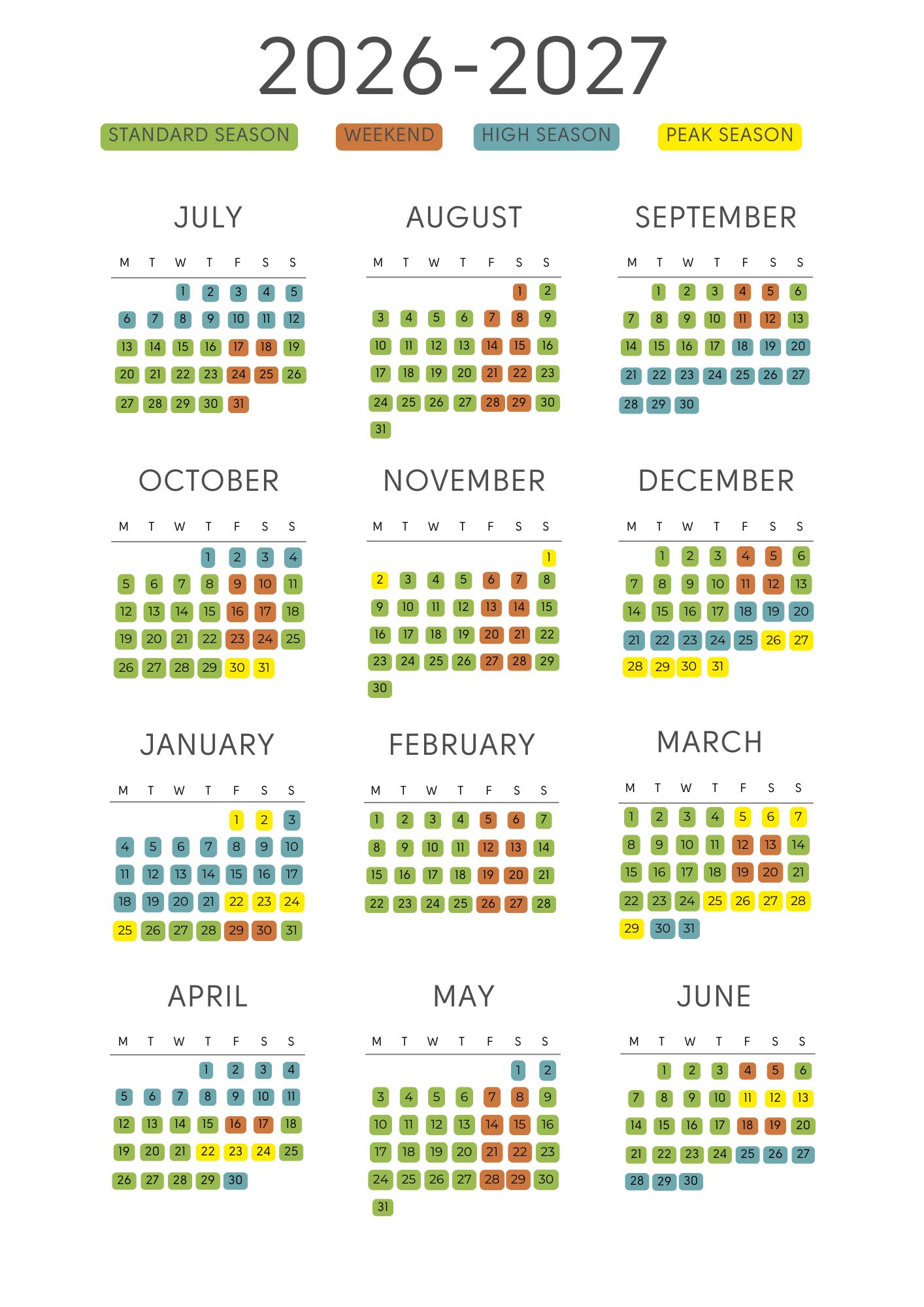 Rates Calendar 2627 Rates Calendar 2627
